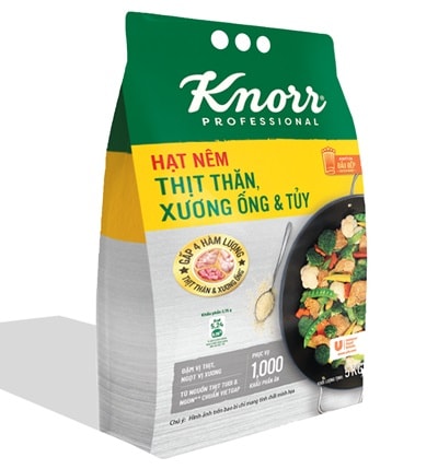Knorr Hạt Nêm Từ Thịt 5kg - Knorr Hạt Nêm Từ Thịt được làm từ thịt thăn, xương ống và tủy giúp món ăn thơm ngon, tròn vị